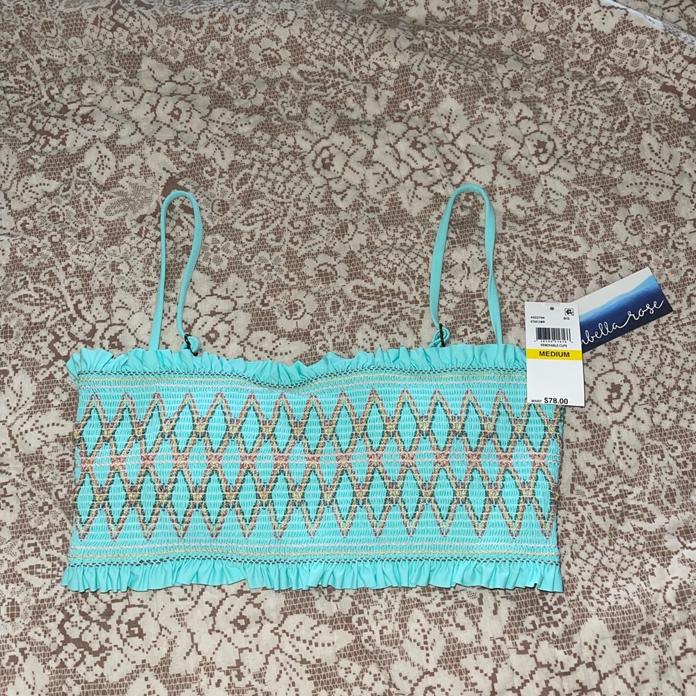 NEW Isabella Rose Women's Blue Double Take Smocked Bikini Top